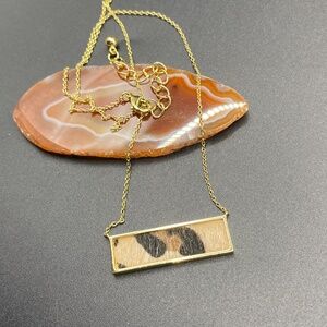 Faux Fur Gold Tone Necklace On Dainty Chain 16"+ 2" Minimalist